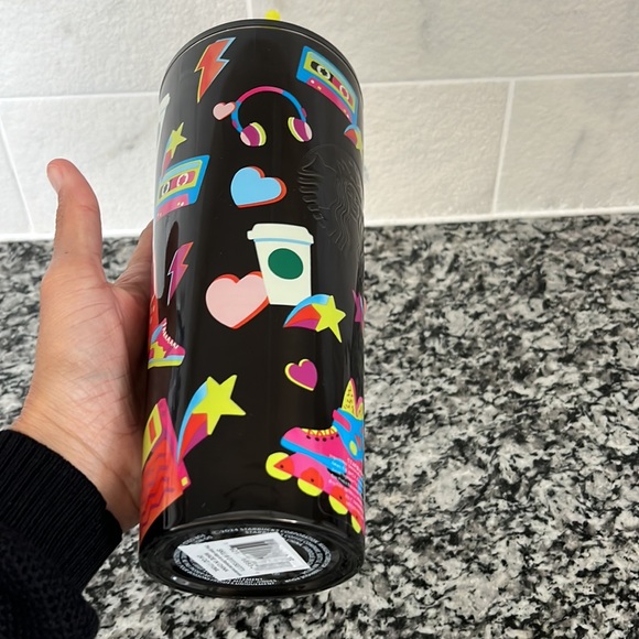 🖤NWT🩷 RARE Starbucks Retro Colorful Tumbler Cold Drink Venti Black 24oz - Picture 4 of 9